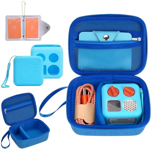 YouKnow Coque rigide et coque en silicone pour mini lecteur Yoto, accessoire de musique audio pour enfants avec porte-cartes pouvant contenir jusqu'à 20 cartes (bleu)