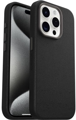 OtterBox Symmetry Series Cactus Leather MagSafe Case for iPhone 15 Pro, Shockproof, Drop proof, Protective Thin Case, 3x Tested to Military Standard, Black