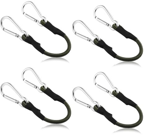 Bungee Cords with Carabiner Clips 4 Pack Black Short Bungee Straps with Hooks, 11.8Inch/ 30cm Heavy Duty Elastic Rope Cord for Secure Cargo, Motorcycle, Bicycle, Car Tarps, Tent, Car