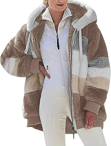 Kapuzenjacke damen Fleece Mantel Plüschjacke Warme Reißverschluss mit Kapuze Verdicken Wintermantel Outwear Mode Elegant Kapuzenpullover Oberbekleidung Hoodie Sweatshirtjacke Cardigan Outwear 