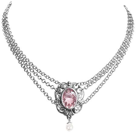 Moschen-Bayern Trachtenschmuck Dirndlschmuck Damen Kropfband Tracht Perlen Kropfkette Trachtenkette Dirndlkette Weiß Silber Rosa
