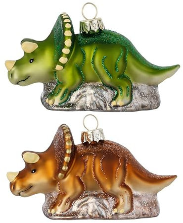 Christbaumschmuck Glas 11cm - Dinosaurier Figur zum Aufhängen - 1 Stück Sortiert - handbemalt - Weihnachtsbaum Anhänger für Weihnachten - Christbaumanhänger & Weihnachtsbaumschmuck - Urzeit Tiere