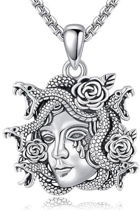 DAYLINLOVE Medusa Kette 925er Sterlingsilber Gothic Schlangen Rose Anhänger Halskette Gothic Mythos Medusa Schmuck Geschenk für Damen Mädchen Frauen Mutter Unisex Gothic Liebhaber