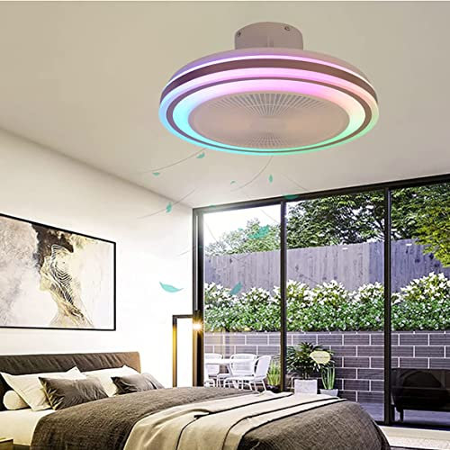 Modern Dimmable RGB Ceiling Fan with Bluetooth Speaker and Remote Control Silent Color Changing Light and Hidden Blade Design for Bedrooms