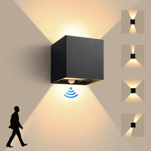 KYOTECH 1 Stücke LED Wandleuchten mit Bewegungsmelder 12W IP65 1320LM LED Wandlampe Innen/Aussen Up Down Schwarz Aluminium Warmweiß 3000K Außenlampe mit Touch-steuerung,Einstellbar Abstrahlwinkel