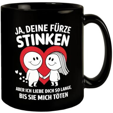 Lächelndes Paar - Deine Fürze stinken Tasse Cartoon Illustration Lächelndes Paar - KaffeeTasse mit Mann Frau Herz für humorvolle Momente