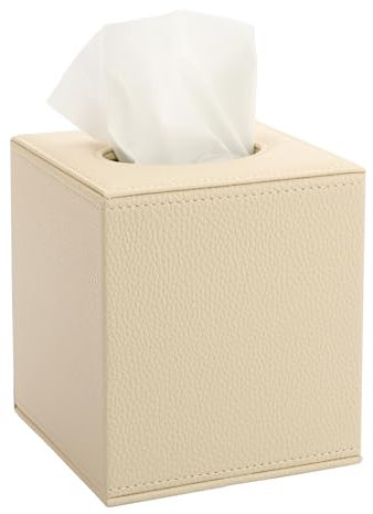 BTSKY Scatola porta fazzoletti a cubo in pelle PU, copertura quadrata per casa/ufficio, scatola di carta velina testurizzata, porta tovaglioli, beige