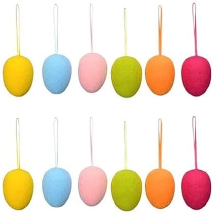 putzige Bunte wetterfeste Kunststoff-Osterhasen oder Ostereier mit beflockter Oberfläche als Anhänger für den Osterstrauch je farblich Sortiert als 6-er oder 12-er Set (12, Ei klein)