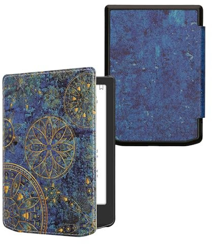 kwmobile Case Compatible with Pocketbook Verse/Verse Pro/Verse Color/Vivlio Light/Light HD Case - eReader Cover - Golden Mandalas Yellow/Dark Blue