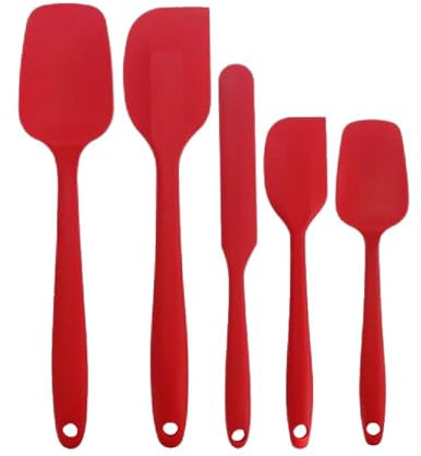 RQzaufania 5 Pièces Rouge Spatules Cuillères, Ustensiles de Cuisine en Comprenant 2 Spatules Caoutchouc, 2 Grattoirs à Eponge, 1 Grattoir à Pot, 230℃ Résistant aux Hautes Températures.