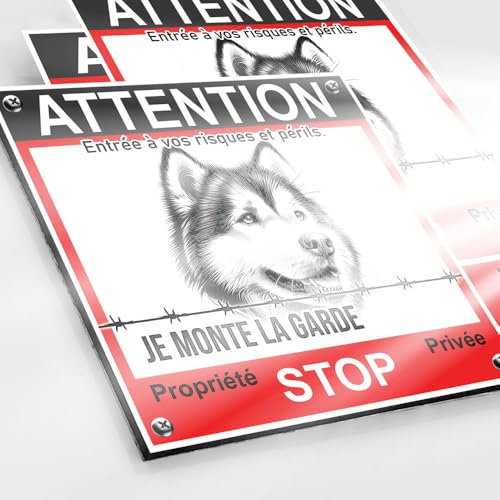 Placa Malamute 190 x 190 mm Dibond 2 mm + 4 pegatinas de vídeo vigilancia – Panel de propiedad privada Defensa de Entrar