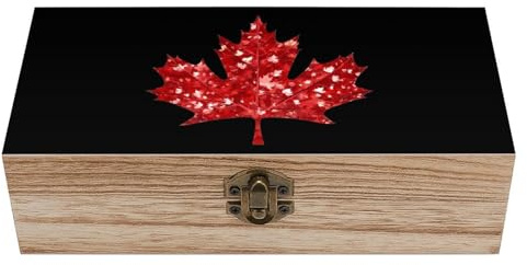 Anceky Kanada Ahorn Kanadische Flagge Dekorative Boxen Holz Aufbewahrung Schatzkiste mit Klappdeckel und Verschluss Schmuck Organizer