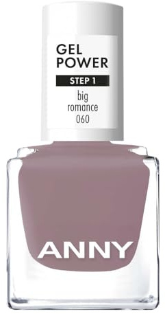 ANNY Gel Power Nail Polish, Gel-Farb-Nagellack, Gedämpftes Mauvegrau | Brillanter Glanz, Bis zu 12 Tage Halt, Splitter- & kratzresistent, Ohne UV-Lampe, Big Romance, 8ml