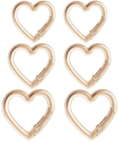 AstraGlam 6 pcs Heart Shaped Keyring Clip, Keychain Clip, Key Ring Hoop, Zinc Alloy Heavy Duty Heart Carabiner, Spring Snap Clasp Hook for Camping Hiking Fishing Traveling