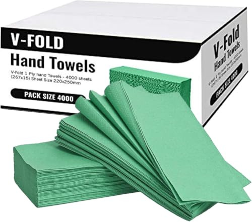Paper Hand Towels Interfold V Fold 1-Ply Recycled Paper Towels for Dispensers Eco Friendly Green Paper Hand Towel for Kitchen, Washroom, Restaurants, Offices, Cleaning 4000 Sheets