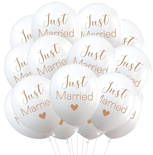 Ovanda 24 Stück Luftballons Hochzeit,12 Zoll Ballons Hochzeit Deko, Just Married Ballon,Herzen Eukalyptus Hochzeitsballons Weiß,Weiße Luftballons für Heiratsantrag Verlobung Standesamt Hochzeits Deko