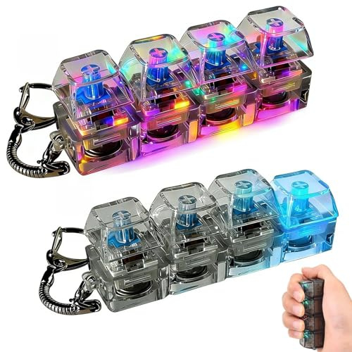 Keyboard Fidget Toy Light Up, 2PCS Clicky Keyboard Fidget Toy, Mini Keyboards Clicker Fidgets Toy, Portable Fidgeted Clicker 4 Buttons with Keychain, Fashionable Cool Fidgets Gifts