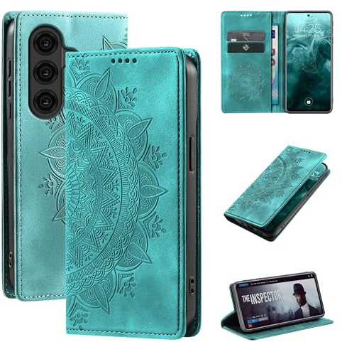LBH Handyhülle für Samsung Galaxy S26 Mandala Klapphülle RFID Schutz Kartenfächer Geldfach Design Cover Case Flipcase Türkis