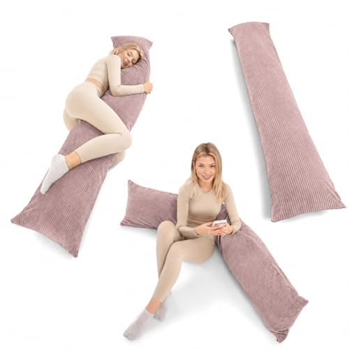 SLIPIO Premium Seitenschläferkissen 200 x 40 cm – Ergonomisches Körperkissen Bezug – anschmiegsam & atmungsaktiv – Allergikerfreundlich, waschbar (1, Puderrosa, 200 x 40 cm)