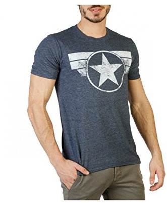 Marvel Herren Captain America Schild Logo T-Shirt, Heather Navy, M EU
