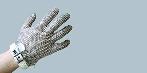 Stechschutzhandschuh STANDARD mit/ohne Stulpe & Textilverschluss, Kettenhandschuhe aus 100% Edelstahl, Metzgerhandschuh, beidhändig tragbar, Größe:L
