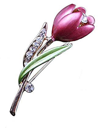 AILUOR Damen Elegante Emaille-Tulpe-Blumen-Brosche, Mode Opal Kristall Strass Blumecorsage Schal Pins Schmuck Accessoires Kleidung Blumenstrauß Broschen lila Einstellbar