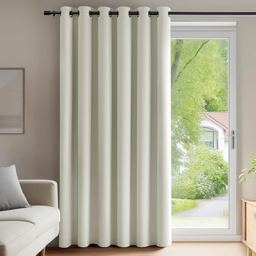 Deconovo Abdunklungsvorhang Blickdichte Vorhänge Thermogardine Hellbeige | 1 Stück, H214 x B203 cm, Ösenschal, Abdunkelnd, Kälteschutz und Hitzeschutz, Vorhang für Schlafzimmer, Sichtschutz, UV-Schutz