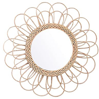 Bomoya Wandbehang Rattan Sonnenblumen Kreis Spiegel - Boho Flechtweide Kosmetiktisch Make-Up Dekor (A)