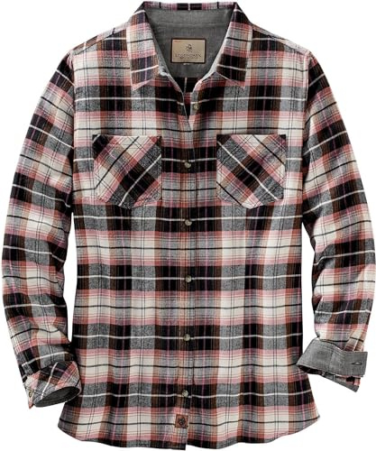 Legendary Whitetails Women's Cottage Escape Flannel Long Sleeve Solid Color Clothes, Fitted Button, Dusty Rose Plaid, X-Large