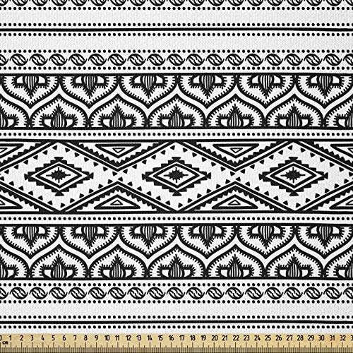 ABAKUHAUS Ethnisch Stoff als Meterware, Oriental Tribal marokkanisch, ausdehnbar mit Elestan für Heimwerkarbeiten und Näharbeiten, 3Meters, Weiß Grau