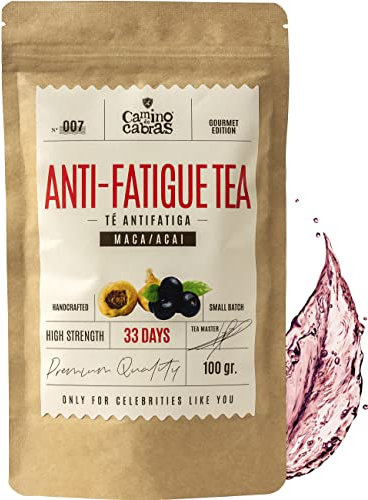 Té Energizante Anti Fatiga – Vigorizante Masculino & Femenino con Rooibos, Hibisco, Maca, Açai, Regaliz, Bayas de Goji, Frambuesa, Vainilla - infusión Sin Cafeína – Ingredientes Naturales 100g