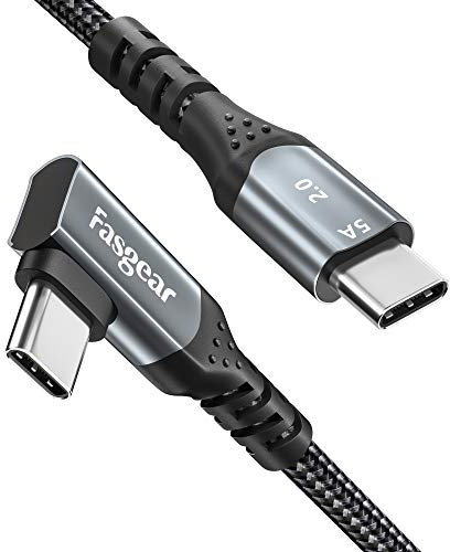 Fasgear USB C to USB C Cable Right Angle 90 Degree 100W 5A PD Fast Charge Type C Cable Compatible with Mac-Book Pro Air i-Pad Pro 2020 Galaxy S24 Huawei ThinkPad Dell XPS HP(Black, 10ft)