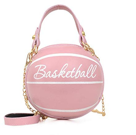 Ball geformte Schulter Umhängetasche Geldbörse Tasche Mini Cross Body PU Handtasche verstellbarer Riemen für Frauen Mädchen (Pink/Basketball)