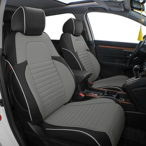 Easeadd Leder Custom Autositzbezüge passend für Honda CRV Sitzbezüge Zubehör 2018 2019 2020 2021 2022 Alle Varianten - Schwarz/Grau