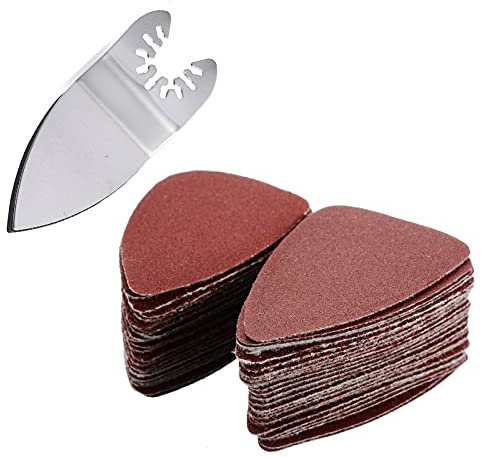 MGGi 51Pcs 50mm Triangular Finger Oscillating Multi Tool Sanding Pads Kits Compatible with Bosch,Chicago,Craftsman,Dewalt, Dremel,Fein,Westfalia,Makita,Milwaukee,Rockwell,Include 1 Finger Sand Disc