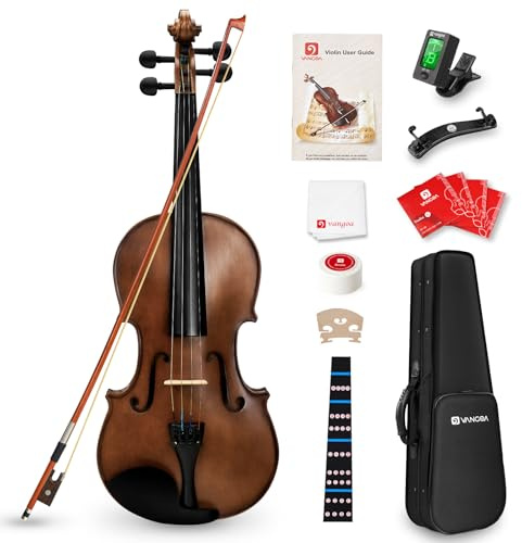 Vangoa 3/4 Violine Geige Anfänger Massivholz Akustische Violin Dreiviertel Größe für Kinder Einsteiger Studenten mit Violinenkoffer, Schulterstütze, Kolophonium, Saiten, Handbuch, Dämpfer