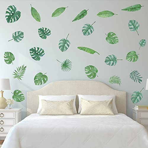 TOARTi Leaf Wall Stickers,Palm Jungle Leaf Window Stickers,Green Plant Watercolour Tropical Wall Stickers, Monstera Leaves Wall Decal for Living Room Bedrooms Bathroom Kitchen Nursery