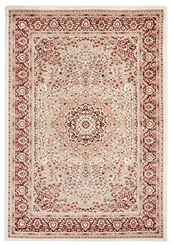 Carpeto Rugs Tapis Salon Motif Fleur Oriental - Tapis Grande Taille de Chambre Adulte Moderne à Poils Ras - Moquette pour Chambre et Salon - Crème Rouge 1-140 x 200 cm
