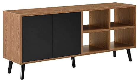 [en.casa] Sideboard Gnesta mit 2 Schranktüren und 4 Ablagefächer 120x30x53cm Kommode Wandschrank Wohnzimmerschrank Dunkler Holzton/Schwarz