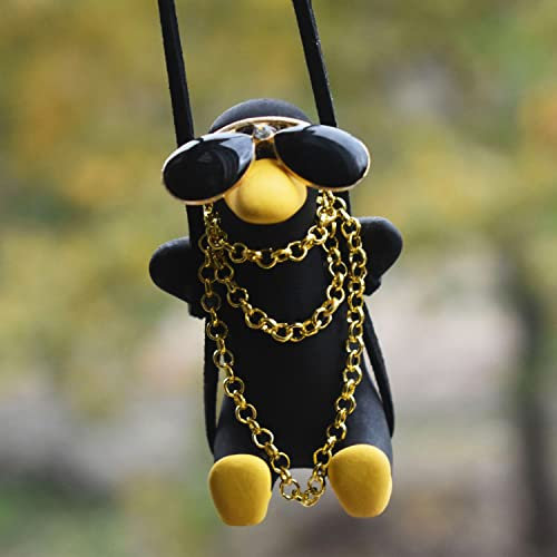 Schwingen Ente Auto hängende Ornament, süßes Auto hängende Zubehör für Rückspiegel, Auto Anhänger schwarz schwingende Sonnenbrille Ente Hängende Schaukel