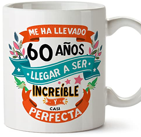 MUGFFINS Tazas 60 Cumpleaños - En Español - Me ha llevado 60 años llegar a ser increíble - 11 oz - Regalo original y divertido