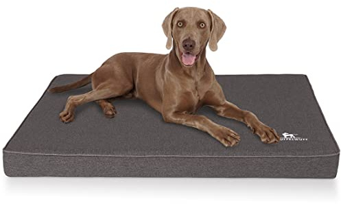 Knuffelwuff Orthopädische Hundematte Nantucket aus Velours mit Handwebcharakter XXL 115 x 80cm Anthrazit - Abnehmbarer Bezug - waschbar - für große, mittelgroße und kleine Hunde