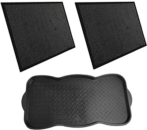 Entrando 2X Fussmatten (40x60cm, 90x120cm) und 1x Schuhabtropfschale - Bundle für Haustür, Flur, Balkon oder Terrasse - Schmutzfangmatten für innen und außen, rutschfest, waschbar (Anthrazit Schwarz)