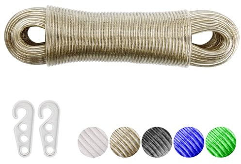 Washing Line Rope Strong, 20m Heavy Duty Extra Strong Steel Core Clothes Lines, Strong Washing Line, Rust-proof and Waterproof for Outside Garden