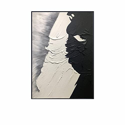 Ölbilder Auf Leinwand Handgemalt, Schwarz-Weiße Dicke Textur Minimalistisches Abstraktes Modernes Großes Handgemaltes Messer-Kunstwerk Gemälde Auf Leinwand Wandkunst Für Heimbüro-Dekorationen