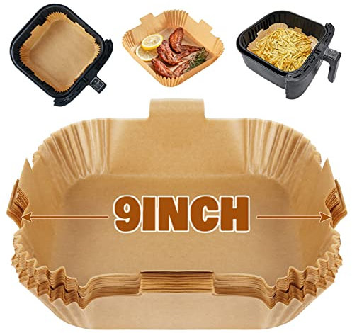 YQL 20cm Airfryer Backpapier Quadrat, Backpapier für Heißluftfritteuse 5L-7,5L, Zubehör für Ninja AF180EU/AF180EUCP, Philips, COSORI XXL, Tefal Easy Fry, MEDION XL, Iceagle XL, Aigostar XXL (50 Stück)