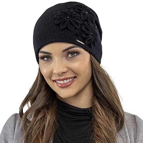VIVISENCE Wintermütze Für Damen Herbst Warme Beanie Mütze Für Frauen Elegante Ideal Perfekter Passform Für Kalte Tage Modell 7053, Schwarz,Einheitsgröße