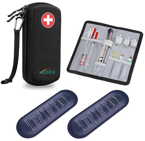 MEDMAX Insulin Kühltasche mit 2 Kühlakkus - Tragbare Diabetikertasche Wasserabweisend Isolierte Medikament Tasche Organizer Kühler Tasche für Insulin Pen und andere Diabetiker Zubehör