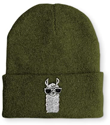 tshirtladen Cool Lama Retro Statement Beanie Mütze mit Spruch für Damen und Herren, Farbe: Olive