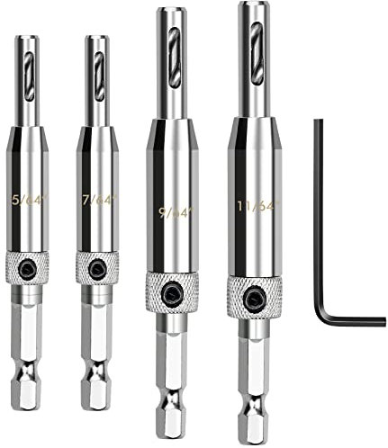 4pcs Hinge Drill Bit Set, Centering Hinge Drill Bit Sets for Door Cabinet Woodworking - 5/64, 7/64, 9/64, 11/64